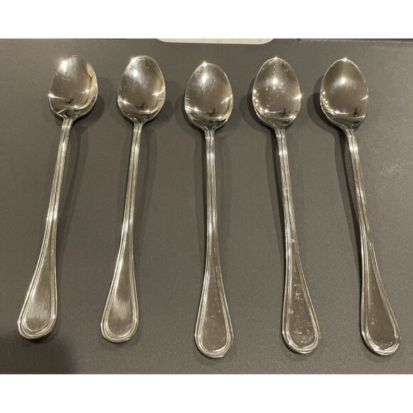 Wallace WAS159 Glossy Outline 18/10 Stainless Flatware Ice Tea Spoons Set‎ Of 5 - Picture 1 of 5